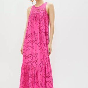 Maeve Anthropologie Belrose Eyelet Maxi Dress pink 1X